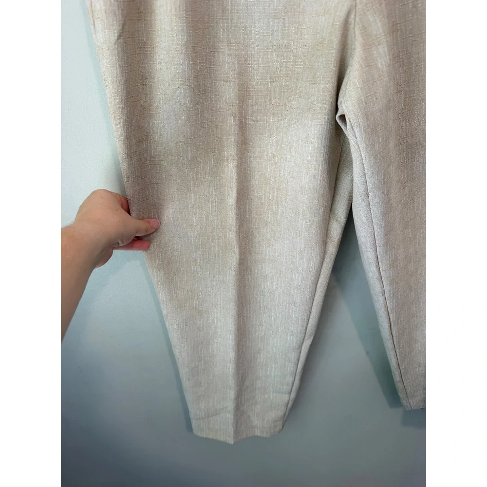 Allison Daley Petite Beige Textured Elastic Waist Pull On Pants Trousers 14P